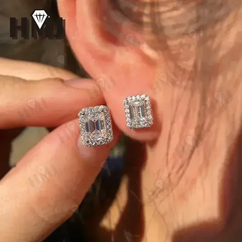 100% S925 스털링 실버 Moissanite 귀걸이 GRA 인증 에메랄드 컷 목걸이 쥬얼리 세트 여성을위한 고급 결혼 선물