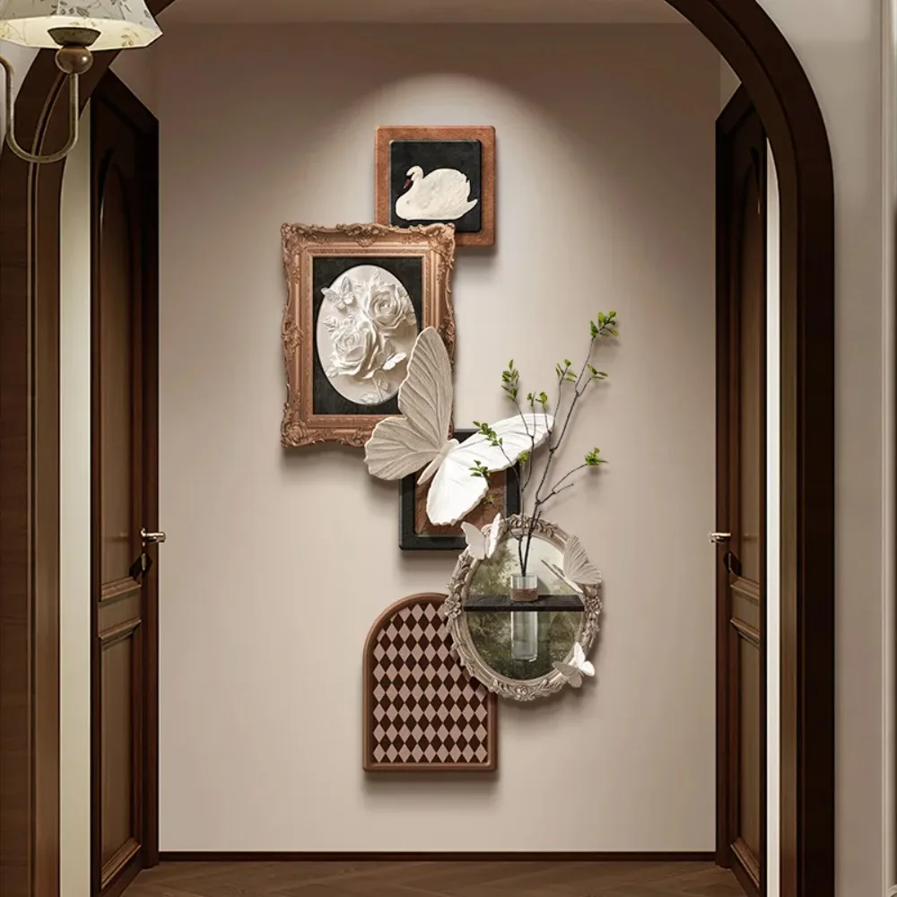 DIY Hydroponic Green Plant Entryway Wall Art Mid Century Modern Sandstone with Vase for Hallway Corridor Decoration