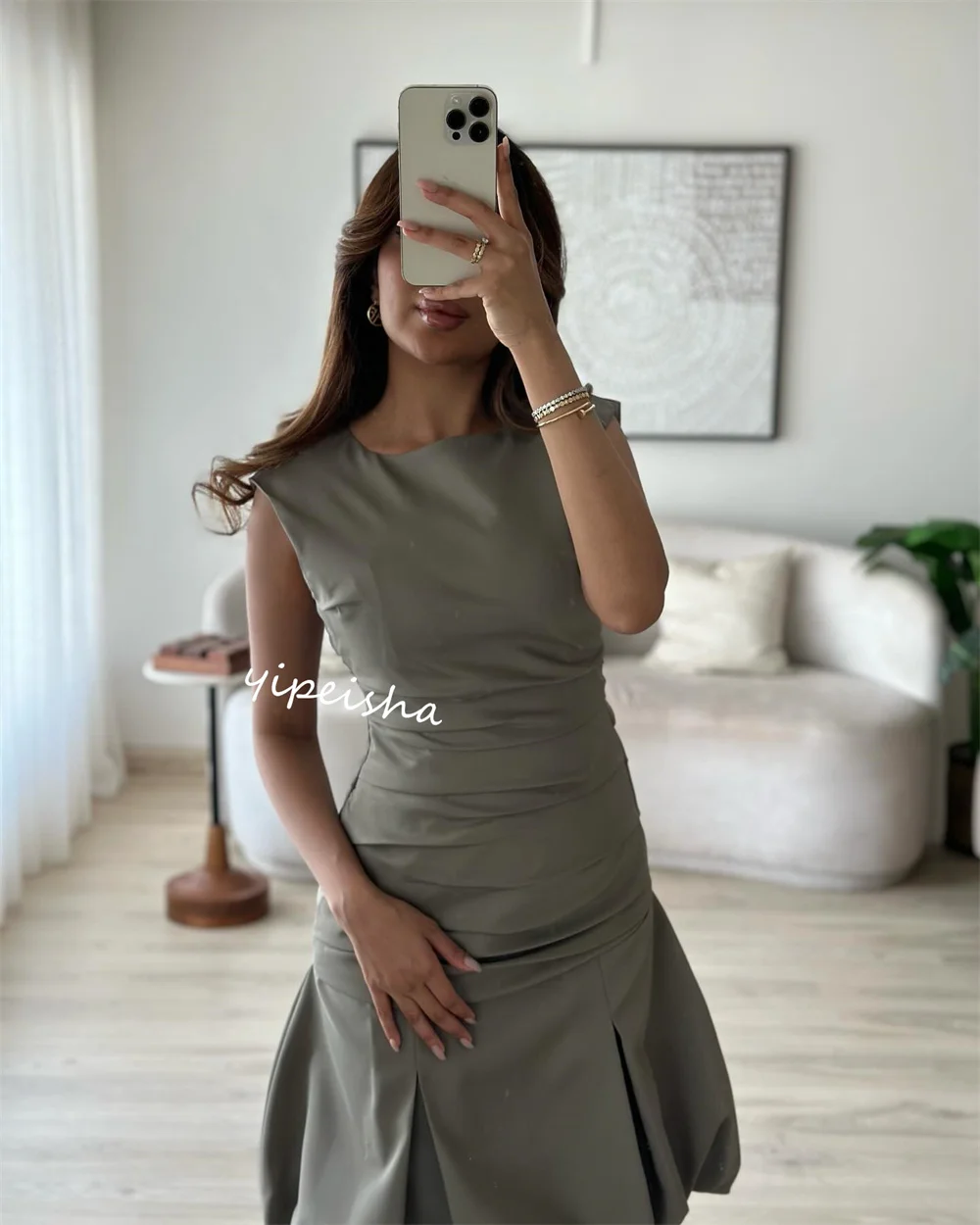 Jiayigong    Saudi Arabia Jersey Ruched Birthday A-line O-Neck Bespoke Occasion Gown Knee Length es