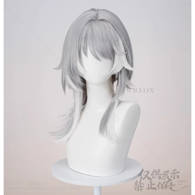 أنيمي لعبة هونكاي ستار السكك الحديدية تأثيري التشفير موضة رمادي وأبيض شعر مستعار اصطناعي يسلط الضوء على جيراي كي الفتيات الباروكات كوس مخصص