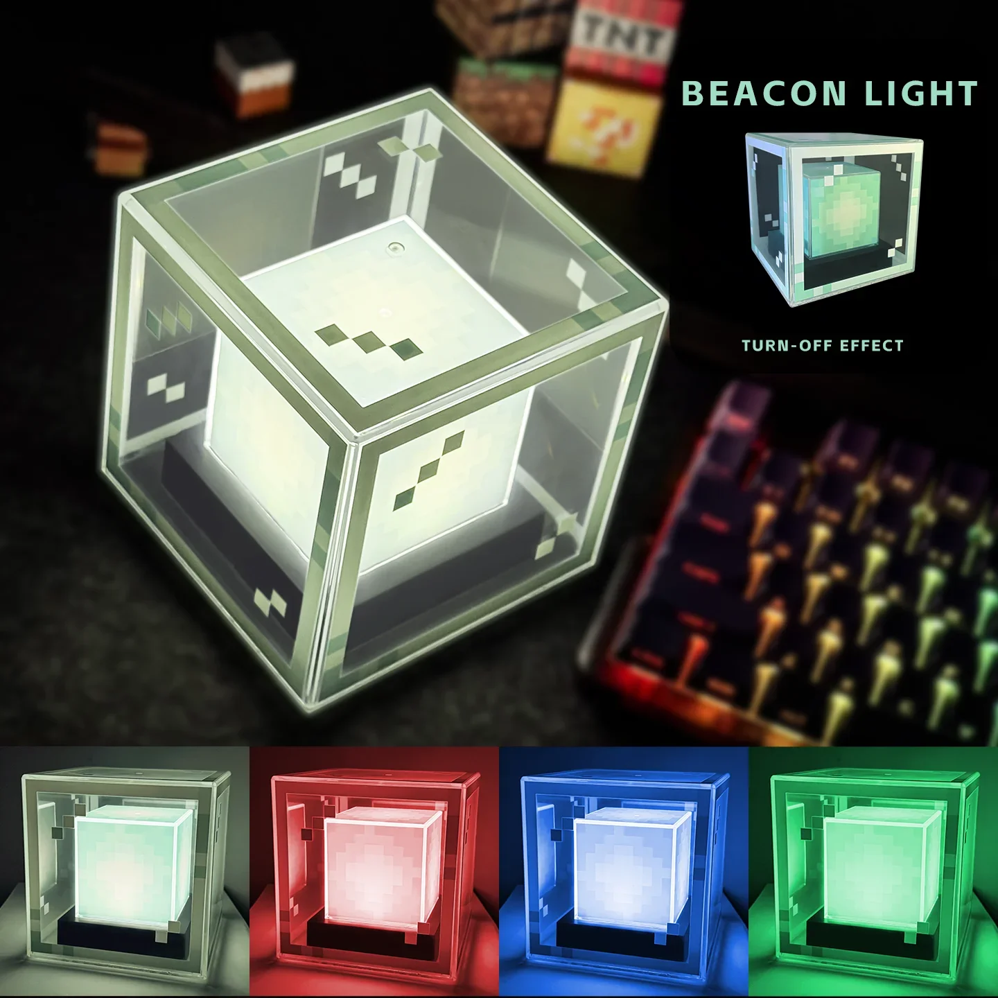 Pixel-Style Beacon Lamp Desktop Night Light Glowing Computer Atmosphere Game Ornament Gift Rechargeable Decorative Illumination