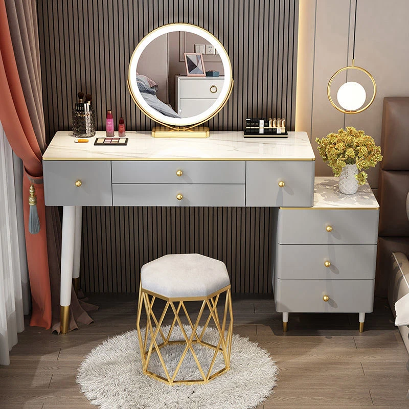 Light Luxury Dressing Table Storage Cabinet Integrated Solid Wood Bedroom Small Apartment Scalable Minimalist Wind Belt Lamp