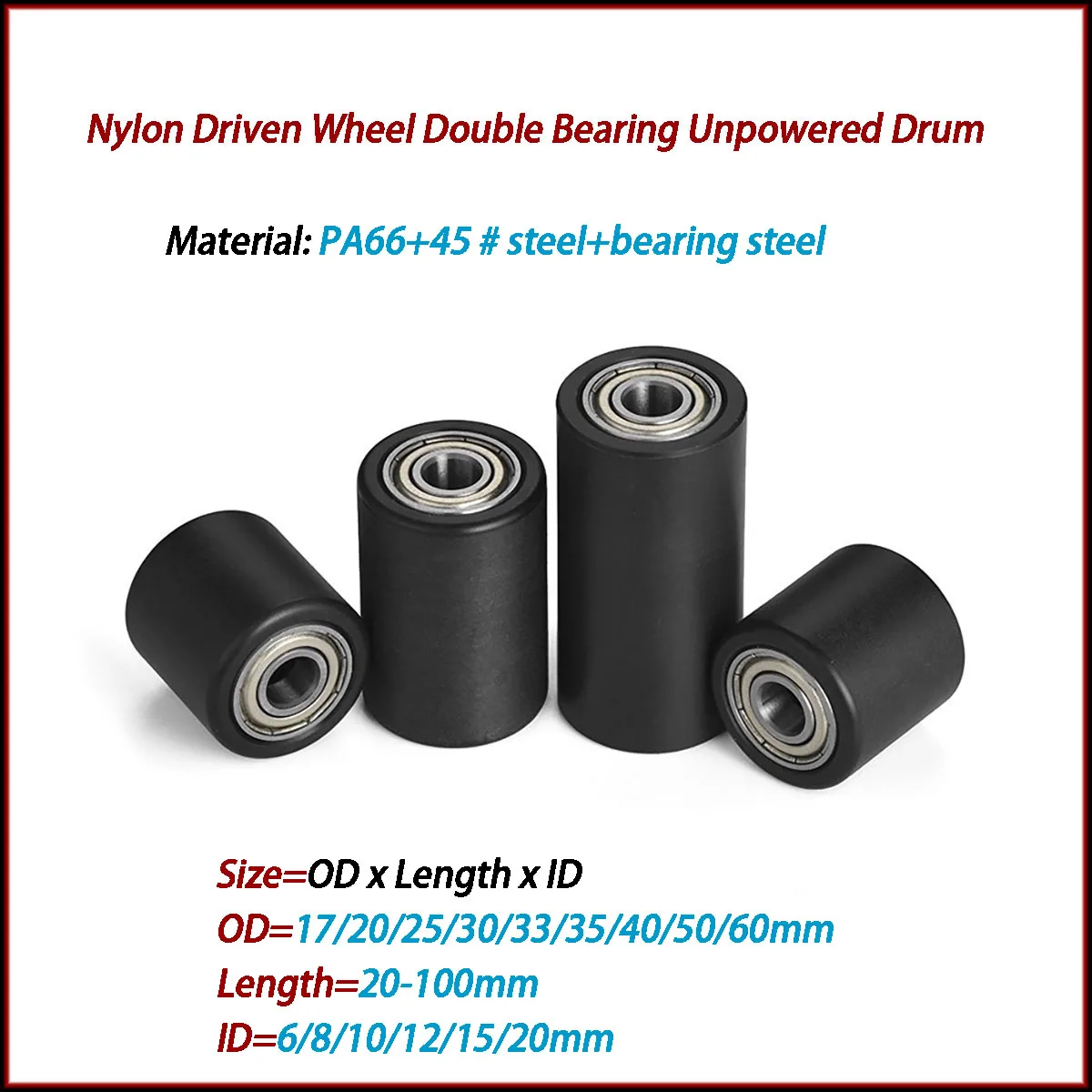 ID=6-20mm Nylon Driven Wheel Double Bearing Unpowered Roller Belt Sander Slide Rail Guided Conveyor Roller