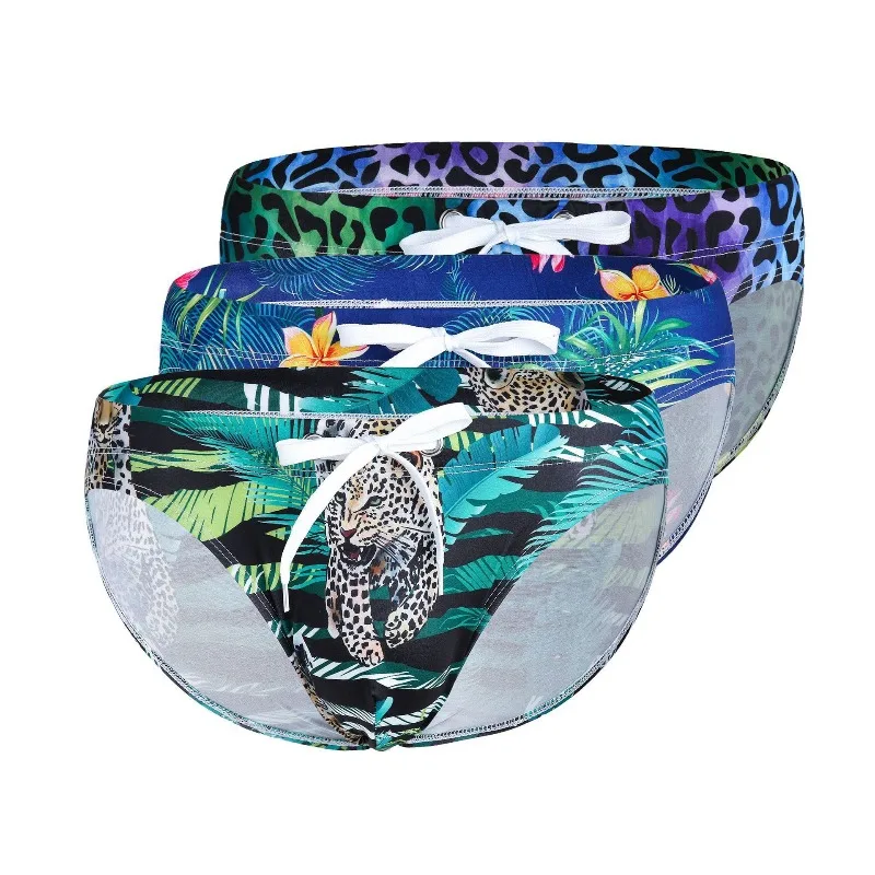 Printed swimming trunks, color pattern men's printed swimming trunks, air-dried low-rise triangular flowers, new men's clothing
