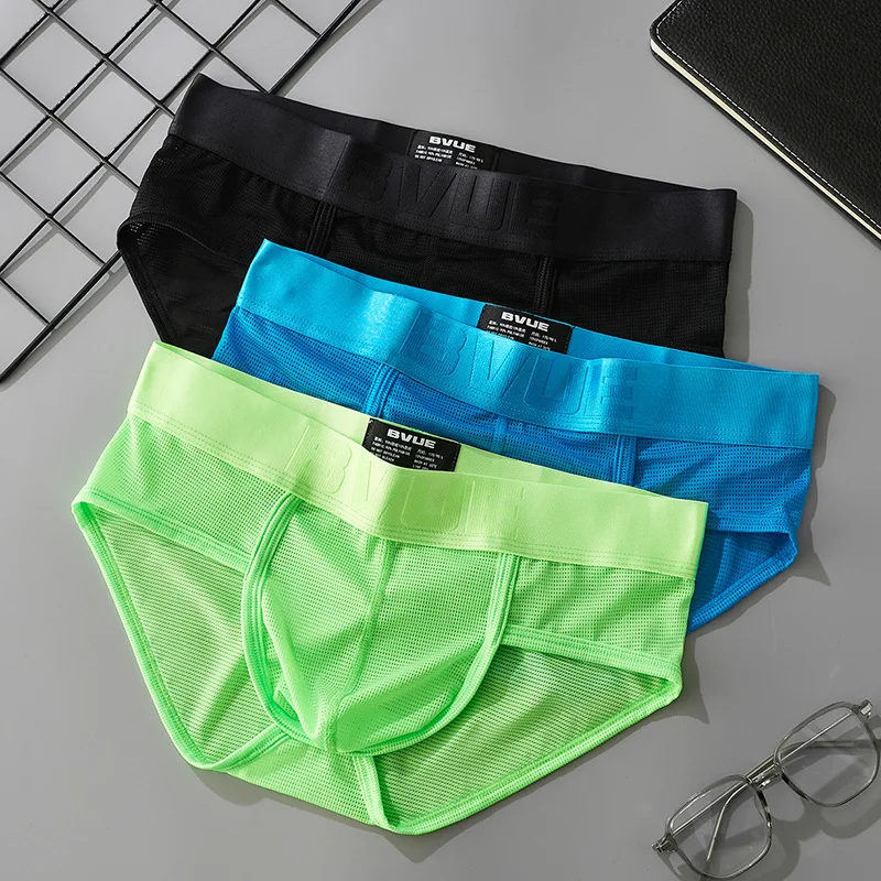 

Мужские трусы, сетчатые тонкие однослойные U-выпуклые нижнее белье из ледяного шелка, летние дышащие брюки с низкой талией, однотонные сексуальные трусы