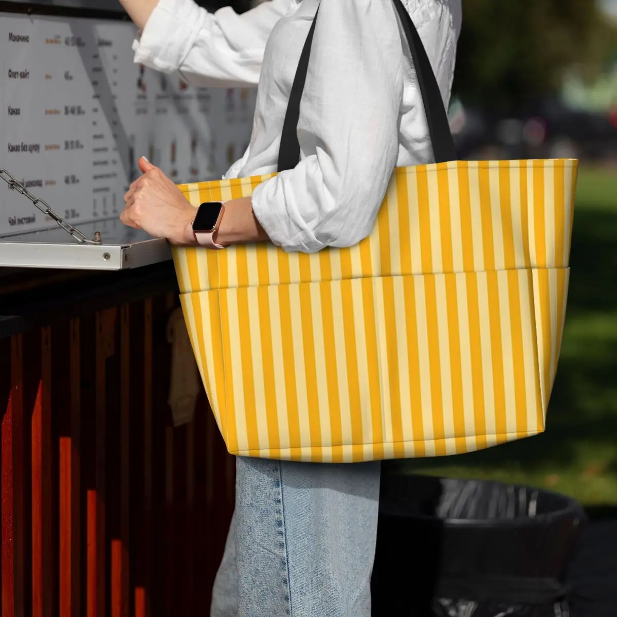 

Striped Vertical 2 Yellow Beach Tote Bag Sport Gym Yoga Duffle Large Tote Bag Women Travel Bag Fitness bag