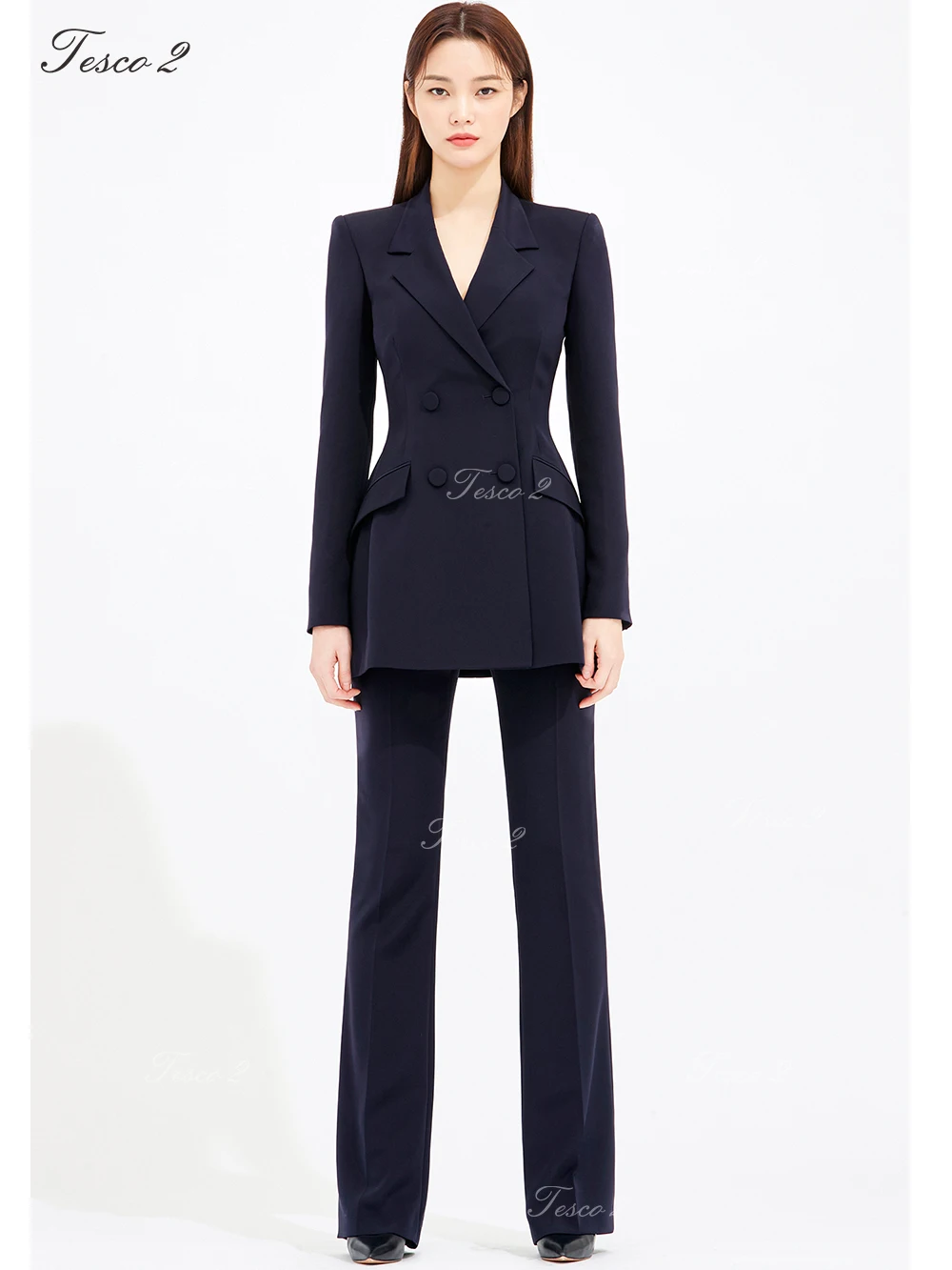 Tesco New Women\'s Suit Slim Fit Flare Mop Pants Chic Elegant Suit For Women Formal Office Lady Suit For Spring Autumn 2 Piece