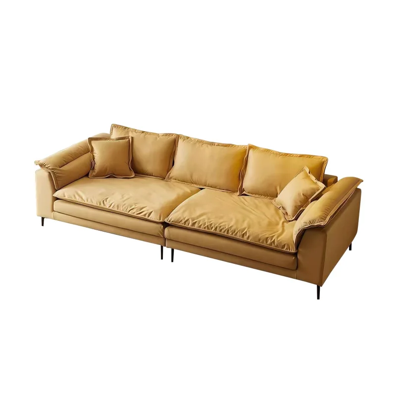 

Cream wind matte fabric sofa super wide sitting deep straight row living room small apartment high foot medieval retro