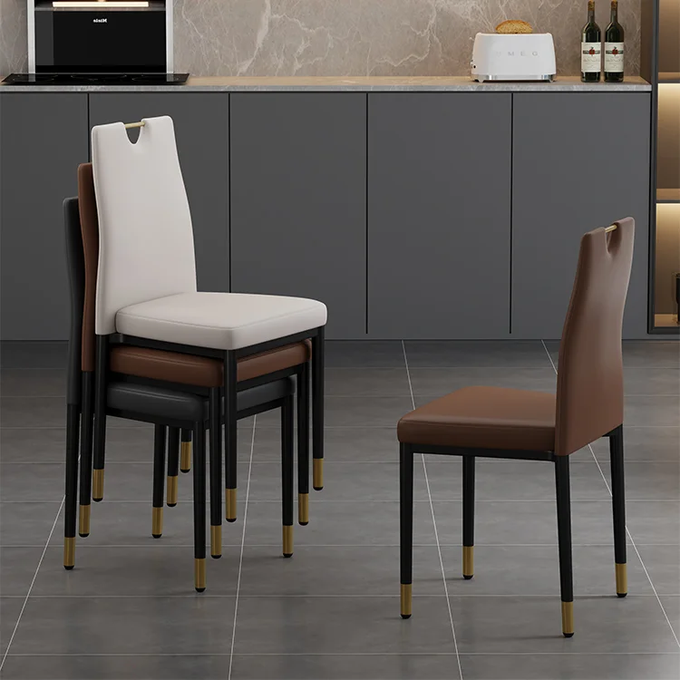 

Scandinavian Luxury Leather Chair Flat Furniture Backrest Stool Stackable Dining Kitchen Chairs For Home Living Room