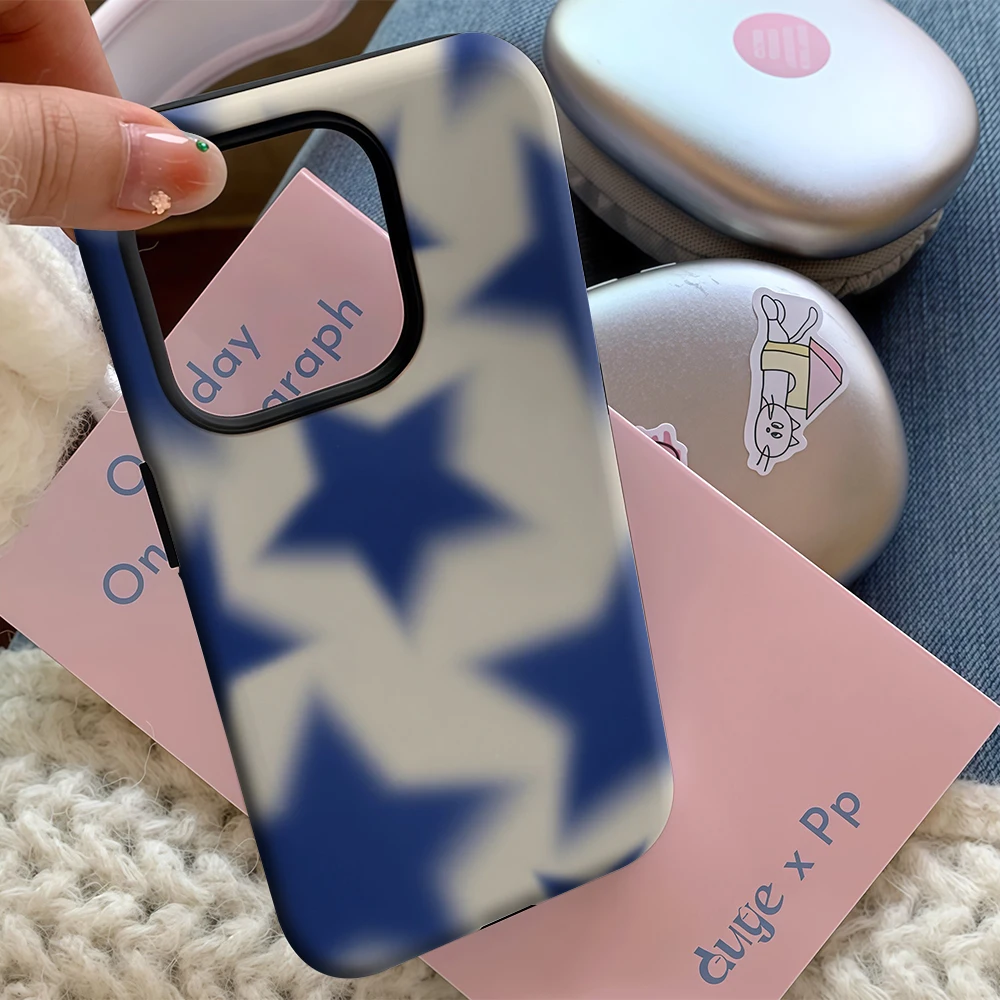 Чехол для телефона iPhone 17, 16, 15, 14, 13, 12, 11 X XS XR XSMAX 7 8 Air Pro Max Plus, роскошная двухслойная задняя крышка с размытыми синими звездами