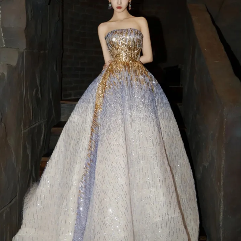 Purple light luxury niche will host sequin toast sense coming-of-age ceremony heavy industry dress