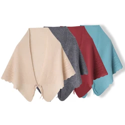 100% Wool Knitted Chinese Buckle Cardigan Shawls Hollow Deep V-Neck Soft Warm Cashmere Scarf Wraps Fashion Lace-Up Cape Tops