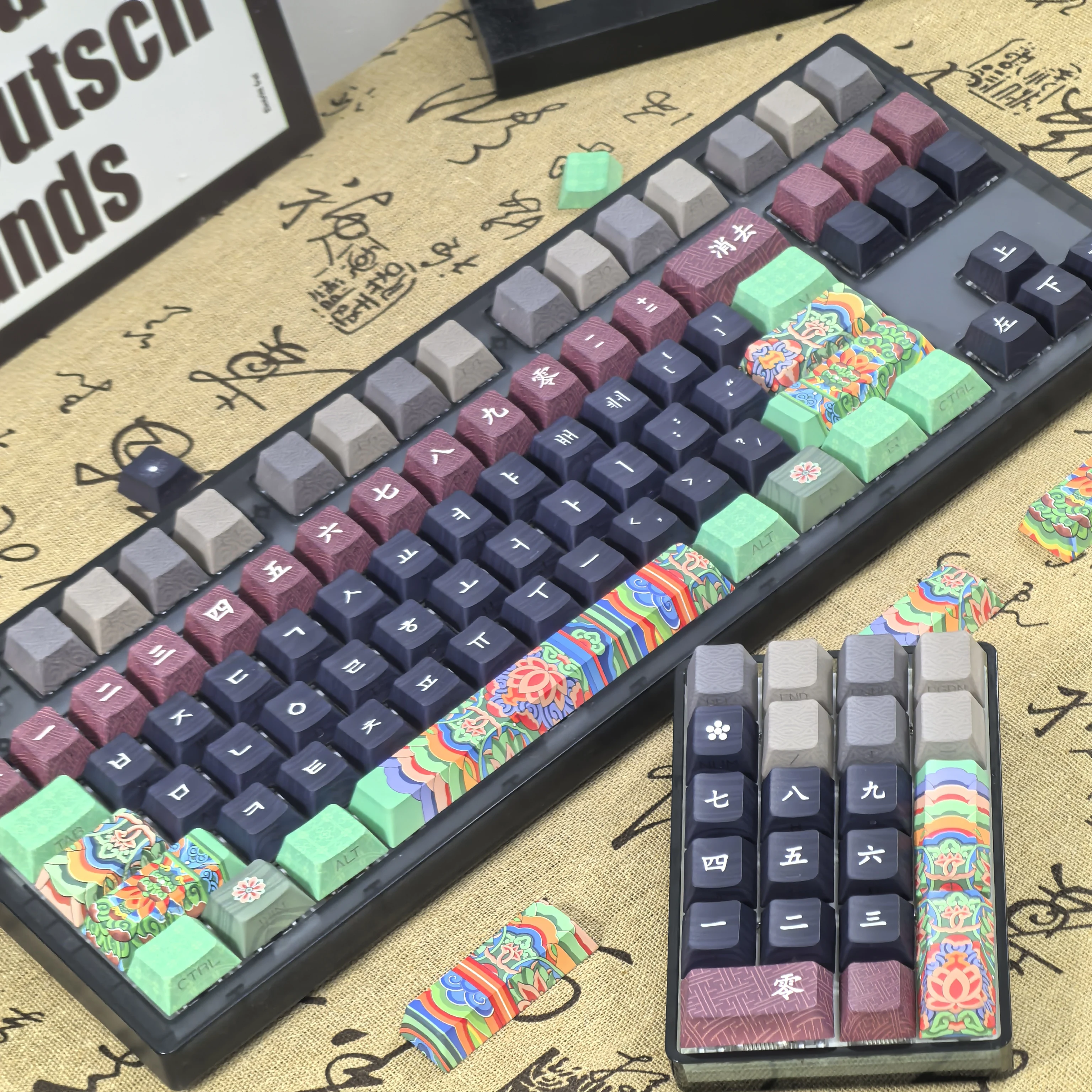 Ancient Korean Keycap Dancheong Black Side Engraved Translucent Pbt Theme For Mechanical Keyboard 단청 와글바글 염료승화 PB