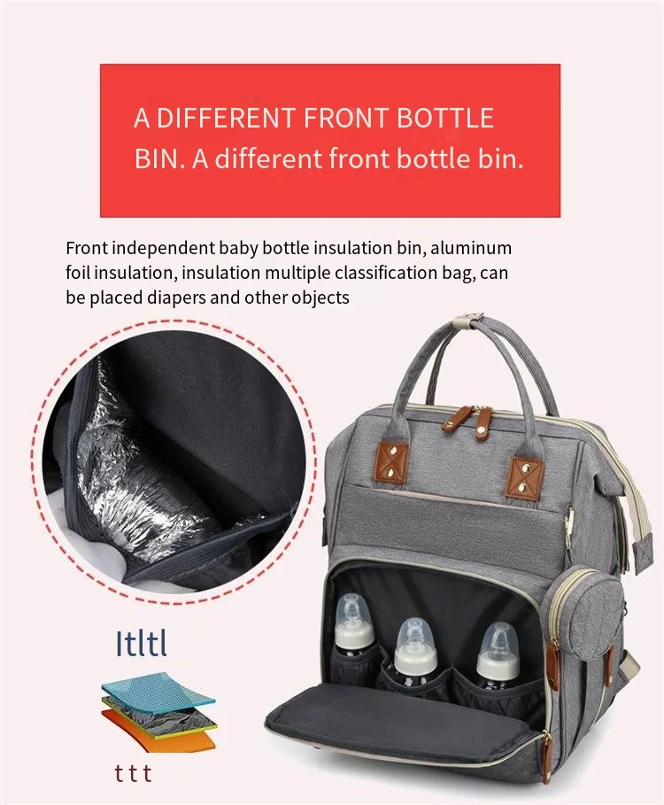 Bolsa de mamá de doble hombro multifuncional de gran capacidad, mochila plegable para cochecito de cuna, bolsa de pañales ligera