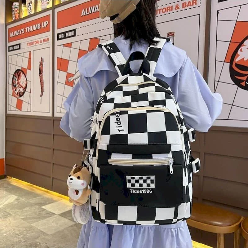 

Простые рюкзаки Kawaii в клетку, модные минималистичные водонепроницаемые нейлоновые студенческие школьные сумки, универсальные дорожные сумки большой вместимости