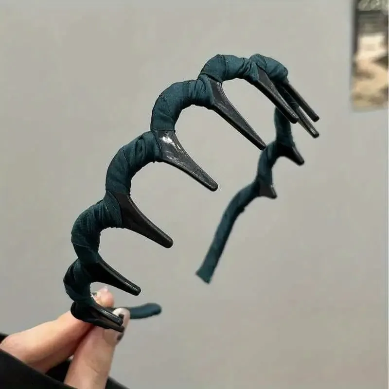 2-Pack Satin-Wrapped Non-Slip Headband Set - Black & Emerald Green Teeth Hair Hoop 13×15cm, Comfortable to Wear - Detail 1