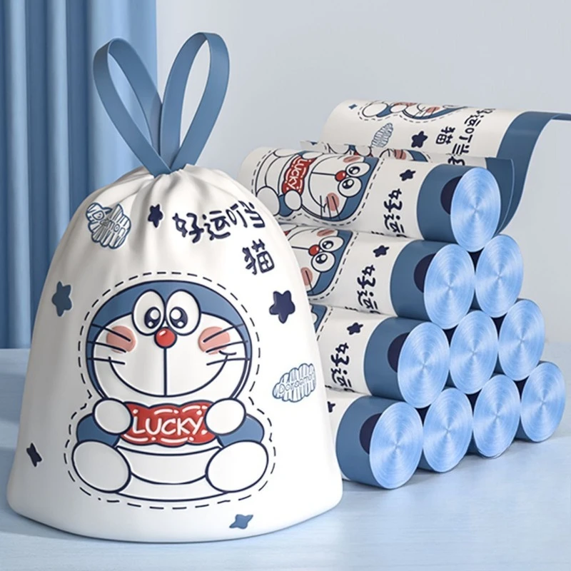 Doraemons saco de lixo bonito dos desenhos animados criativo kawaii casa tamanho grande grosso cordão saco de armazenamento de lixo presente