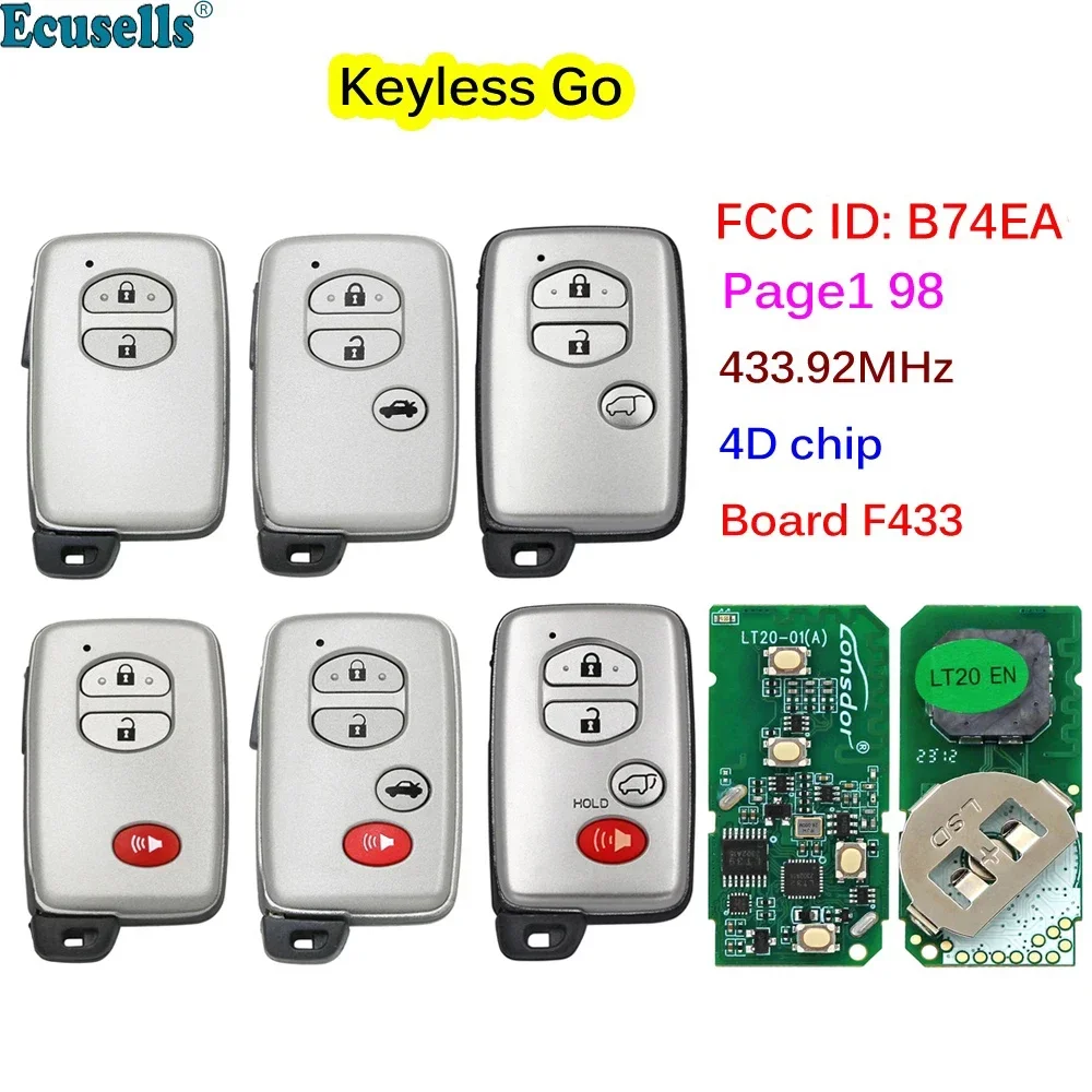 Bezkluczykowy inteligentny klucz zdalny FSK 433.92MHz 4D Chip dla Toyota Camry PRUIS Land Cruiser Proda Corolla Avensis pokładzie F433 FCC B74EA