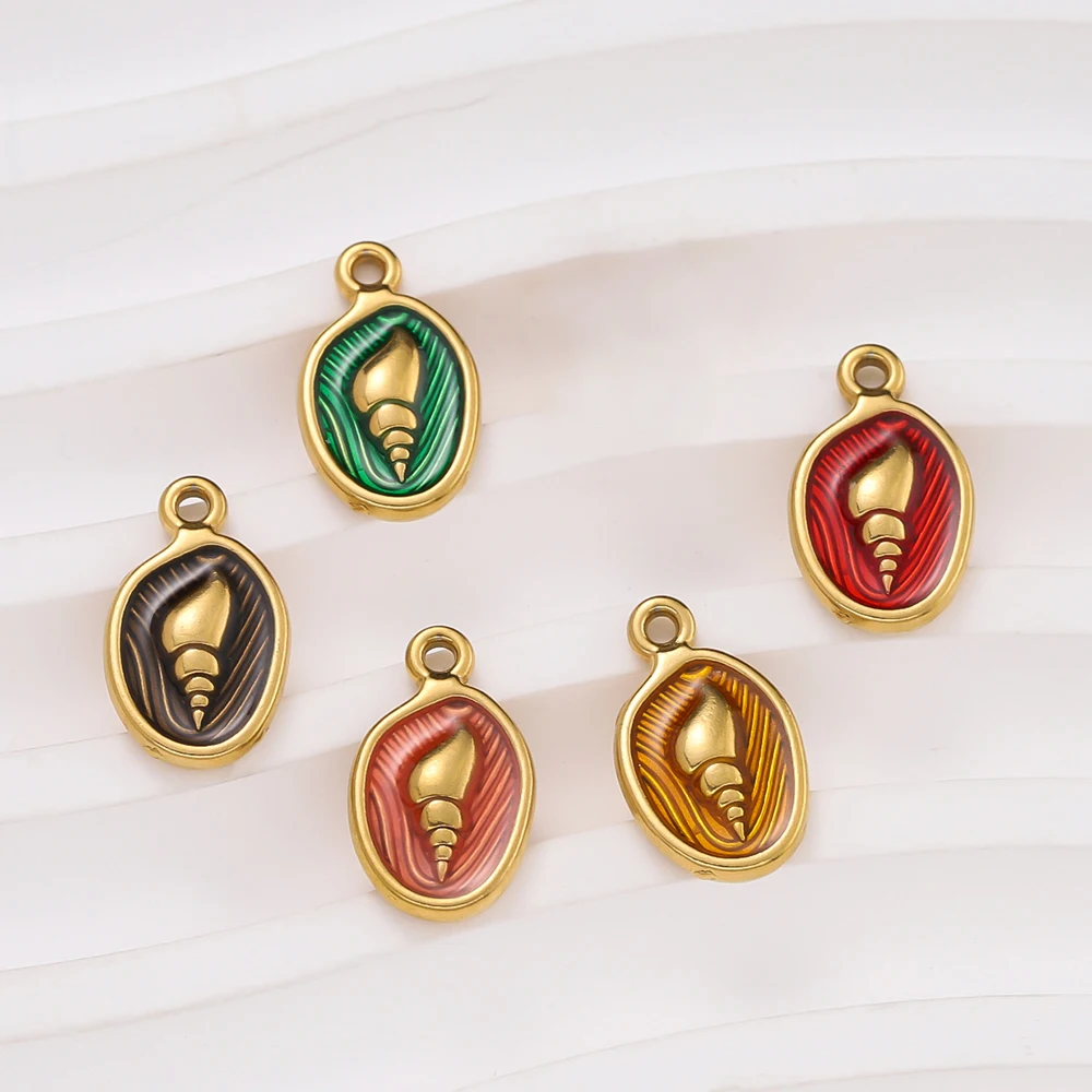 2 peças/pacote pingentes de forma oval de aço inoxidável com concha para colar pulseiras jóias fazendo suprimentos acessórios