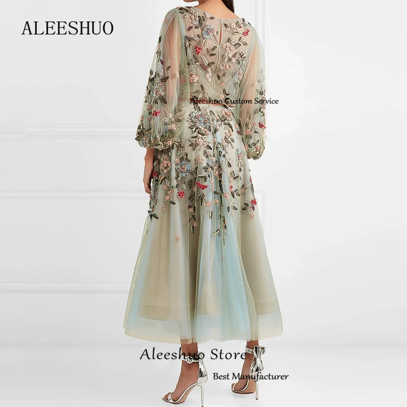 Cleeshuo-Robe de Soirée Trapèze en Tulle à Manches sulf, Tenue de Bal Moderne, Plissée, avec Appliques, Col en V, Longueur Rinse