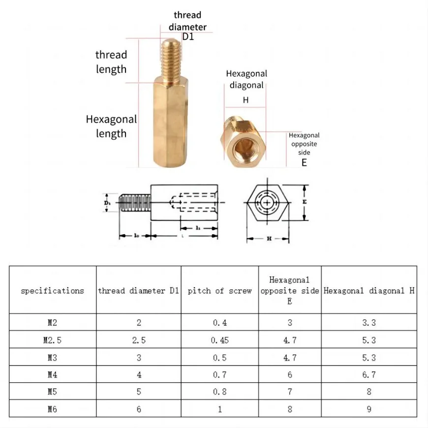 Ottone esagonale maschio femmina Standoff Board Rack Stud M2 M2.5 M3 M4 M5 colonna filettata esagonale PCB colonna scheda madre distanziatore