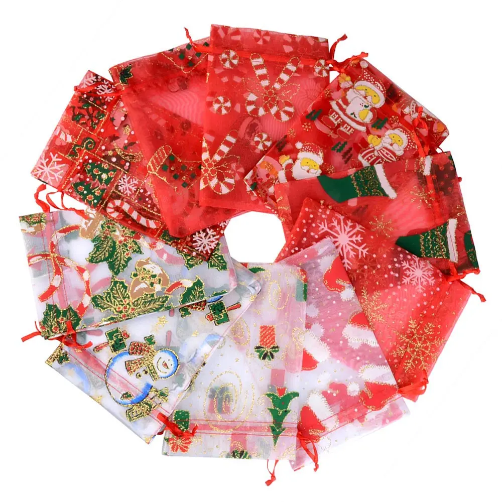 5/10PCS Christmas Drawstring Organza Gift Bag Red Bags Wedding  Jewelry Pouches Party Candy Chocolate Gift Packing Bag