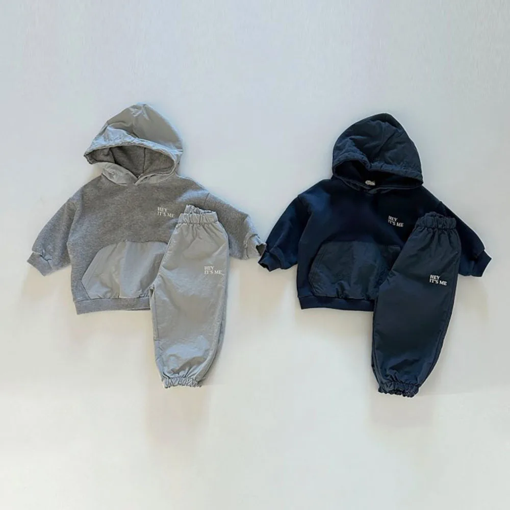 

Children's Sports Suit 2pc Set Boy's Spring Autumn Long Sleeve Hooded Kangaroo Pocket Pullover+Elastic Waistband Sweatpants