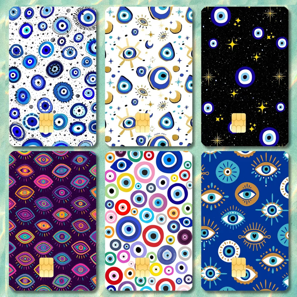 Blue Evil Eyes Pattern Lucky Stickers Credit Visa Debit Bank Charge Card Bus Metro Waterproof Sticker Decal Decoration