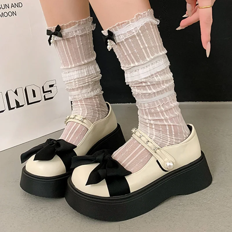 

Женские лоферы на плоской подошве с бантом, летние туфли на мелкой платформе, модные женские модельные сандалии в стиле Лолиты, 2024, брендовые элегантные женские туфли Zapatos