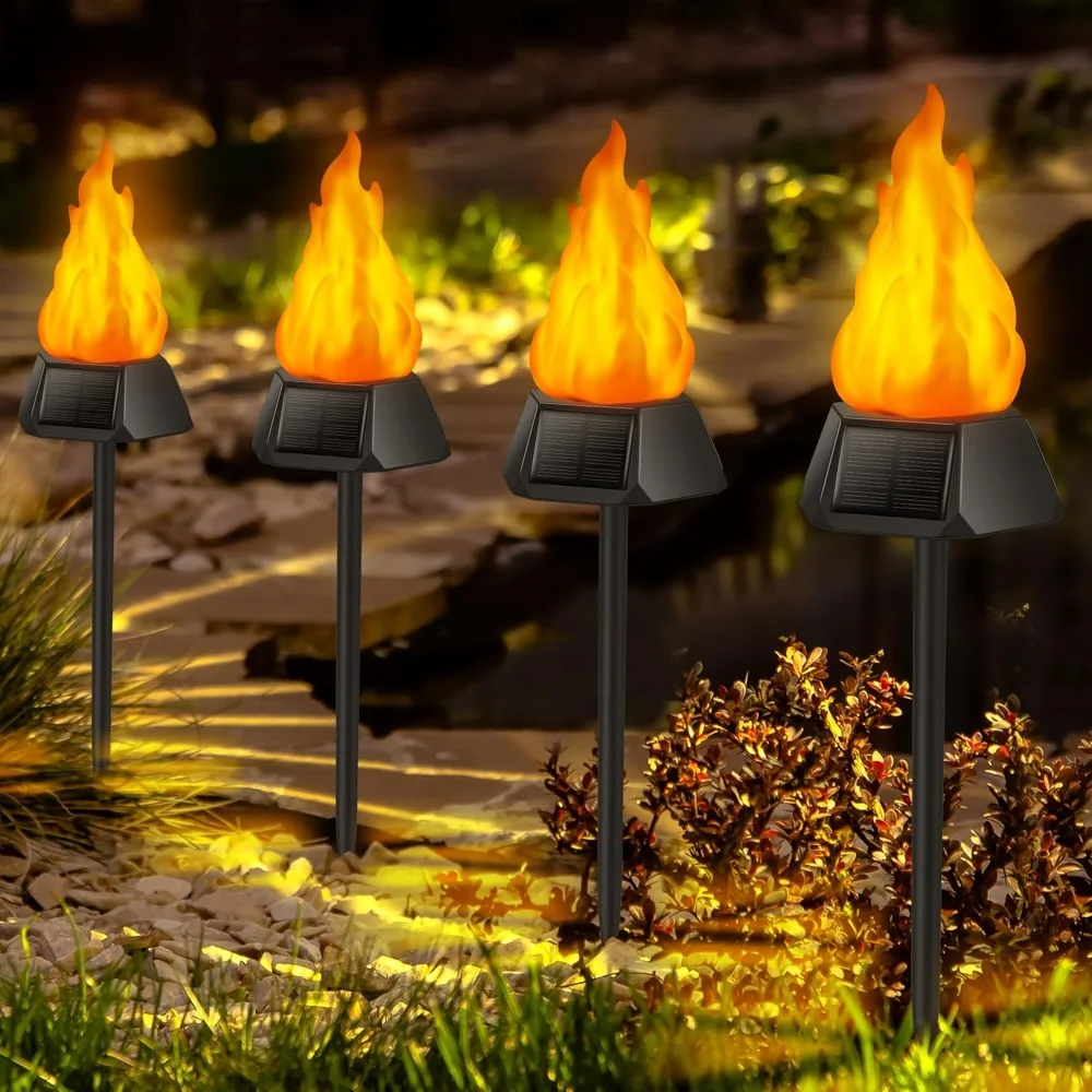 Solar Lights, Upgraded Solar Torch Lights Outdoor Flickering Flame（More Real）IP65 Waterproof Halloween Lights (4 Pack)