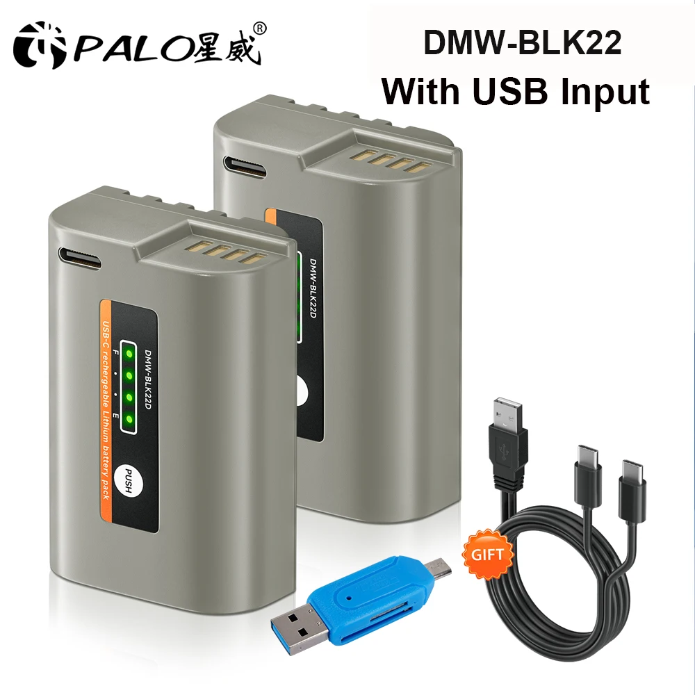 PALO DMW-BLK22 DMW BLK22 Battery With USB-C Charging Port For Panasonic LUMIX DC-S5 DC-S5 II GH5M2 GH6 S5M2 S5M2X DC-S5K DC-G9