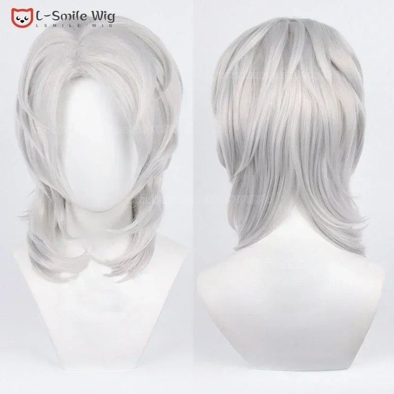 베어 하우스 AA 40cm 롱 실버 화이트 루이 가발 애니메이션 악마 슬레이어 Kimetsu No Yaiba 코스프레 내열성 New 2025 WKD001