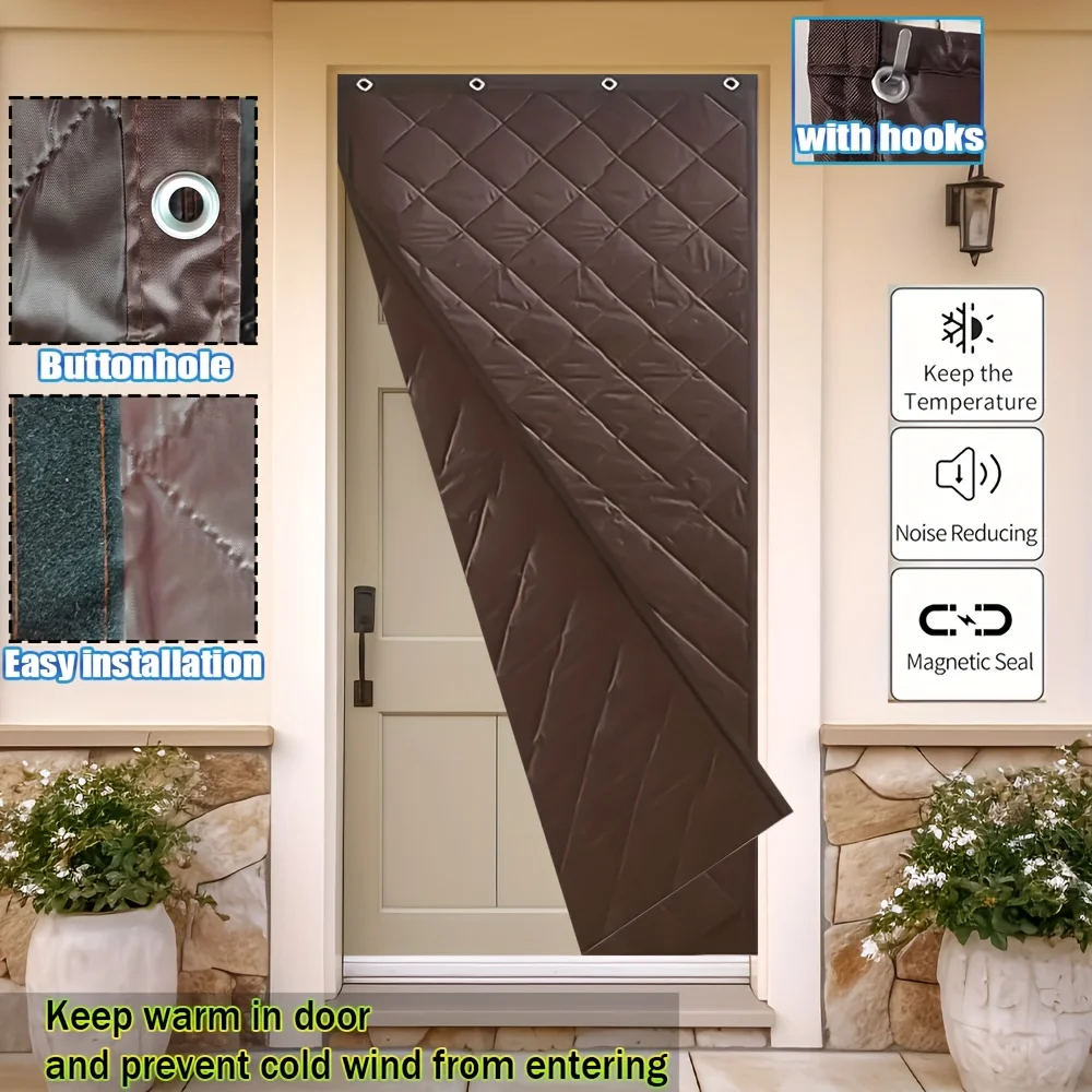 Heavy Duty Thermal Door Curtain Windproof Privacy Noise Reducing for Living Room Bedroom Kitchen Easy Install Brown