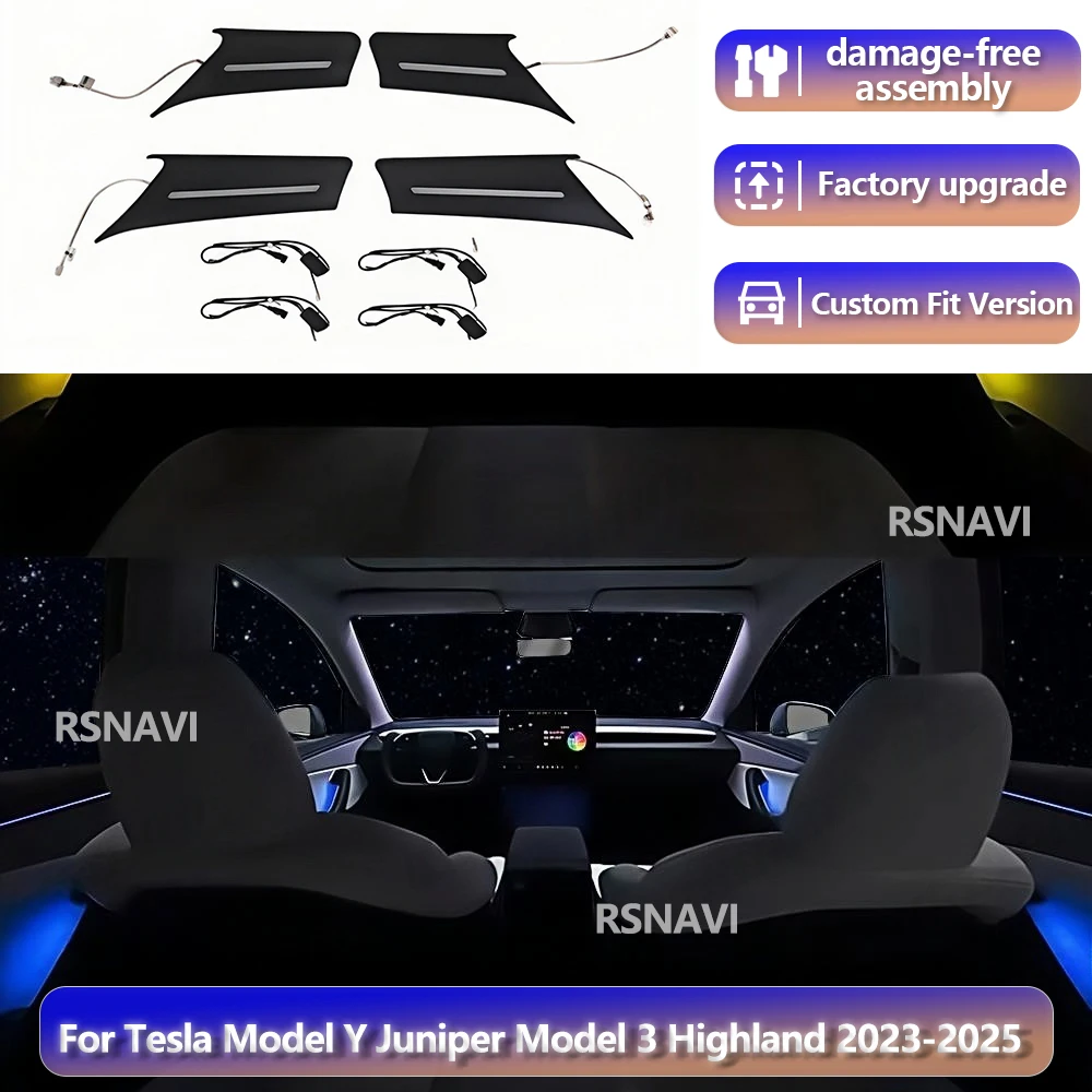 

RGB-подсветка для Tesla Model Y Juniper, Model 3 Highland 2023-2025, 7 цветов, светодиодная атмосферная лампа для дверей, подсветка ручек