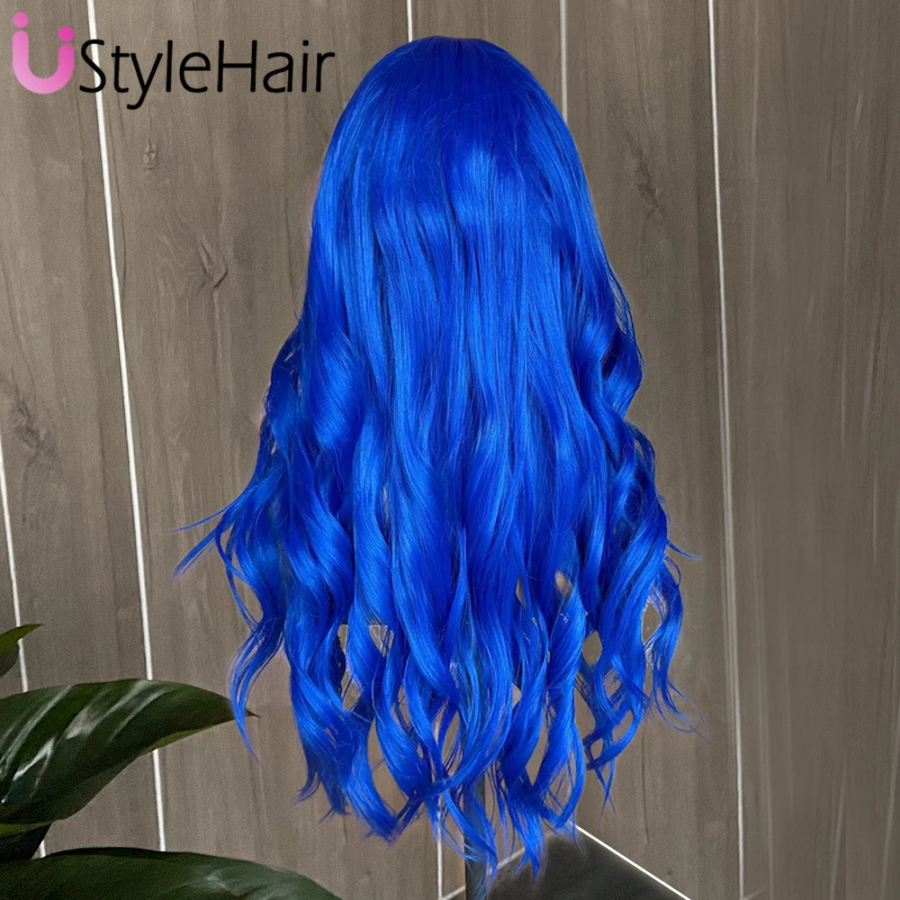 UStyleHair Royal Blue Lace Front Wig for Women Long Body Wave Synthetic Lace Wig Heat Resistant Fiber Natural Hairline Daily Use