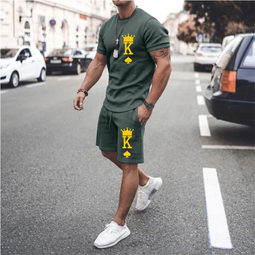 Summer Men T-shirt Sets Letter K 3D Print Tracksuit T Shirts Shorts 2 Pieces Fashion Streetwear Kids Oversized Suits Sportswear 