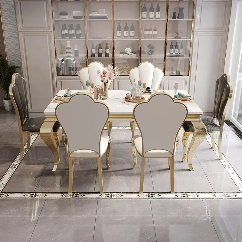 Vanity Oilproof Luxury Table Unique Gold Vintage Marble Mobile Dining Table Nordic Big Design Restaurant Mesa Hotel Furniture