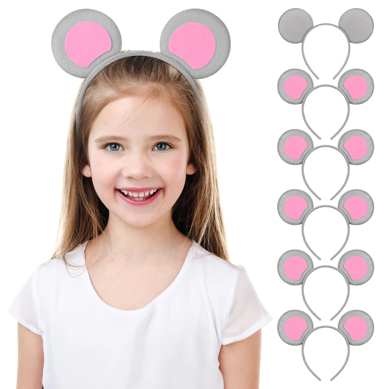 

6pcs Mouse Ears Headband For Women Cute Cartoon Fabric Headbands Adult Party Festival Hair Accessories Cosplay Animal Ear