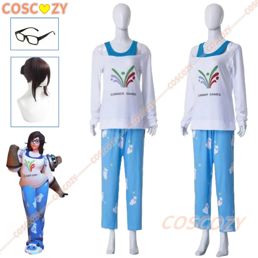 Juego Mei disfraz de Cosplay de verano peluca gafas pijamas Meiling Zhou disfraces Mei oso patrón pantalones Halloween Con disfraces de Cosplay