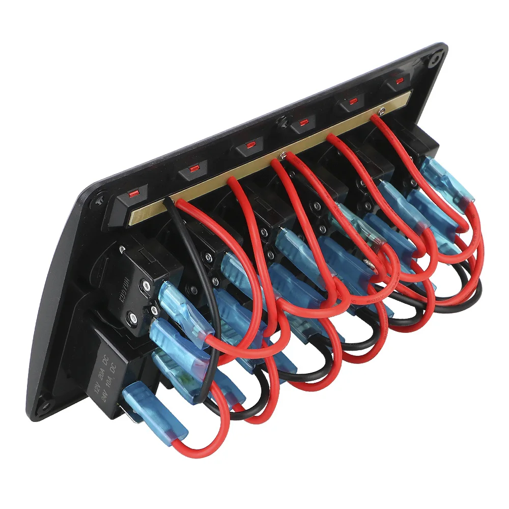 Car Switch Panel with Sticker 6 Gang Marine Rocker Switch Panel Auto Replacement Parts Waterproof LED Light