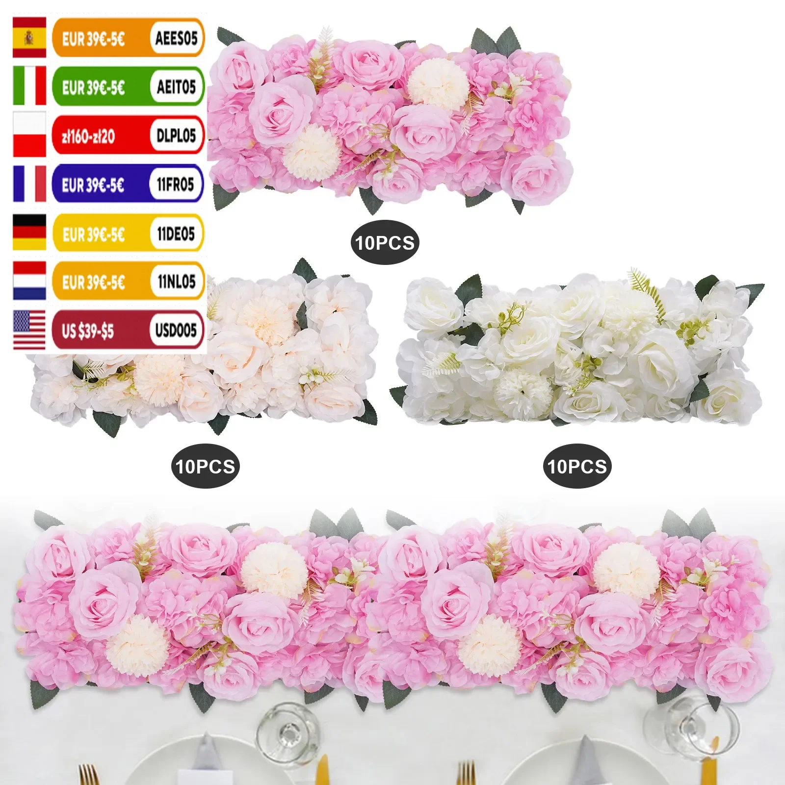 Wedding Dining Table Artificial Flower Centerpiece 10Pcs Reception Kitchen Living Room Decor,White/Pink/Champagne