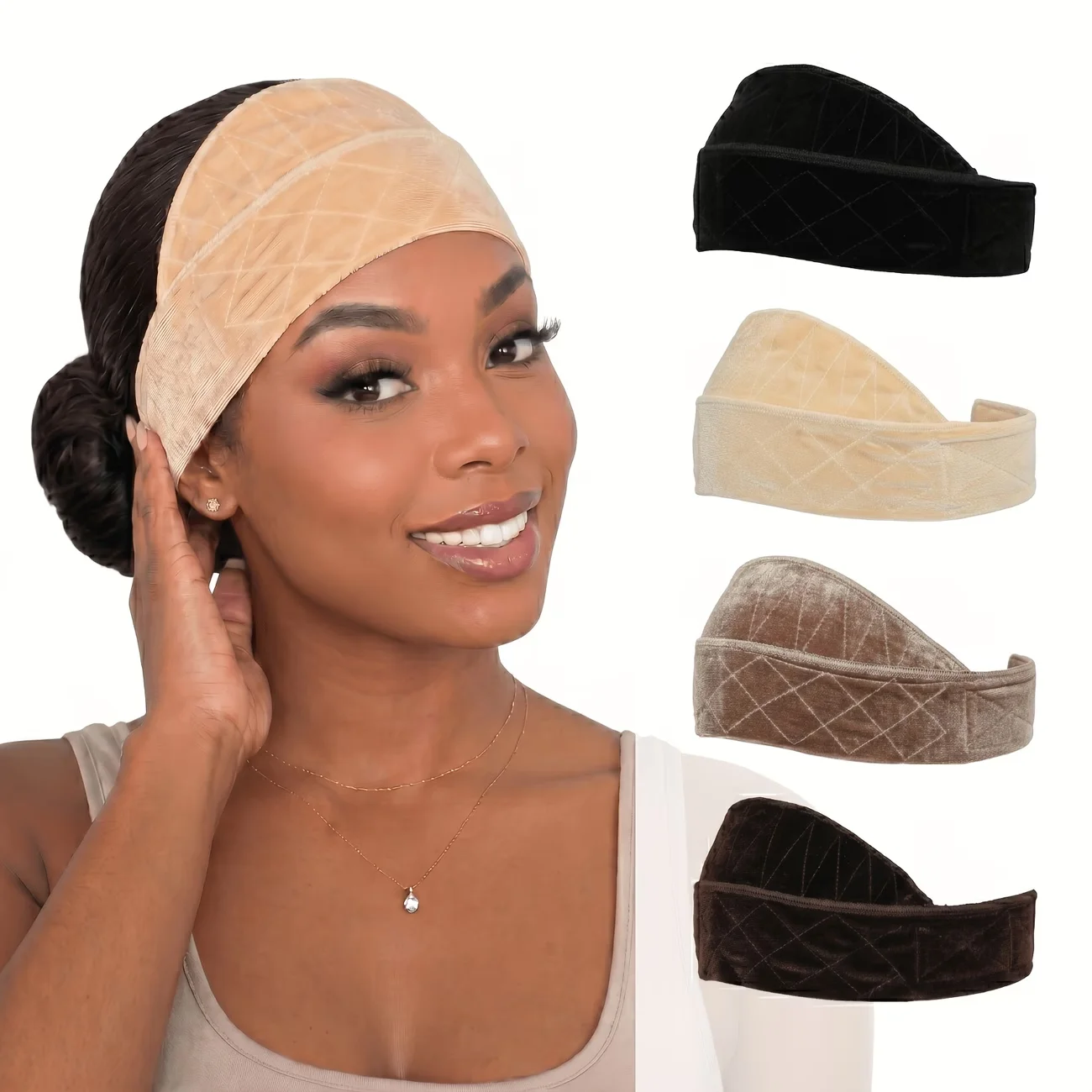 

Wig Cap Set with widened breathable mesh & velvet anti-slip band. Designed for lace front wigs, essential accessories for ladies