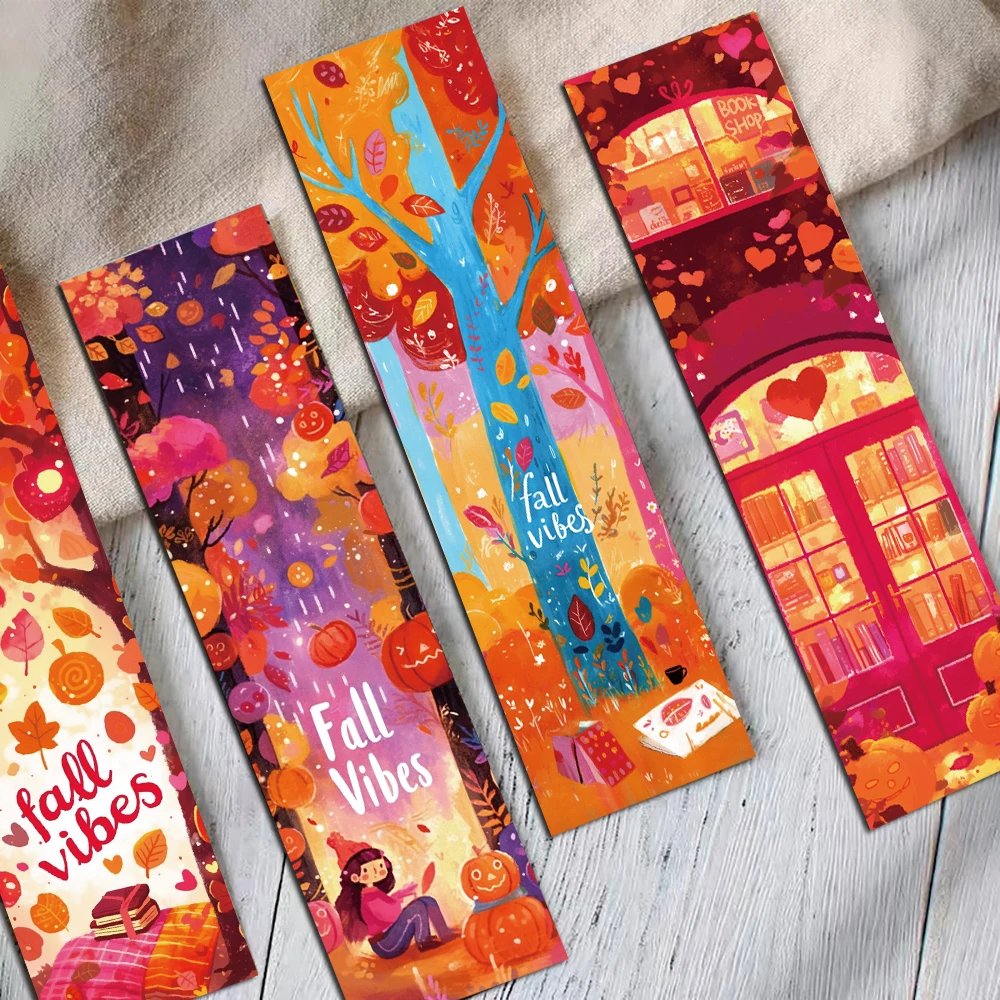 30PCS Fall Bookmarks Style Student Gifts Laptop Art Picture Creative Art Decoration Landscape Reading Book Page Marking Cards