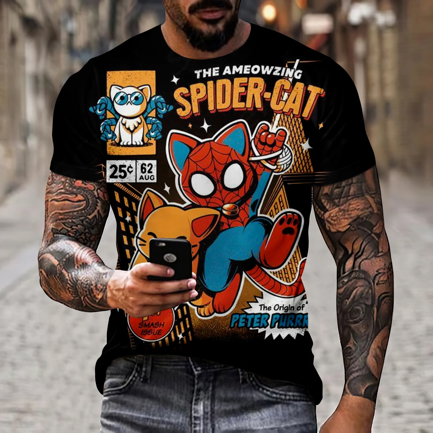 تي شيرت Marvel Spider-Man Comic بطباعة ثلاثية الأبعاد - سريع الجفاف، مسامي، مريح، أنيق، رياضي كاجوال ضروري؛ للجنسين البالغين والأطفال