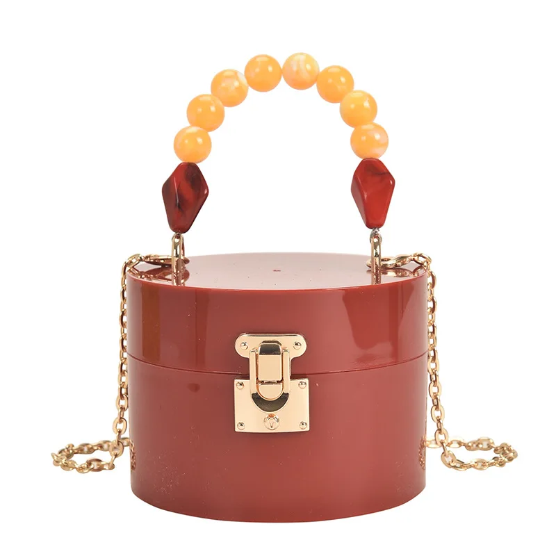 

2023 New Candy Color Bucket Chain Bags Vintage Acrylic Shoulder Strap Handbags High Quality Cute Mini Messenger Women's Purses