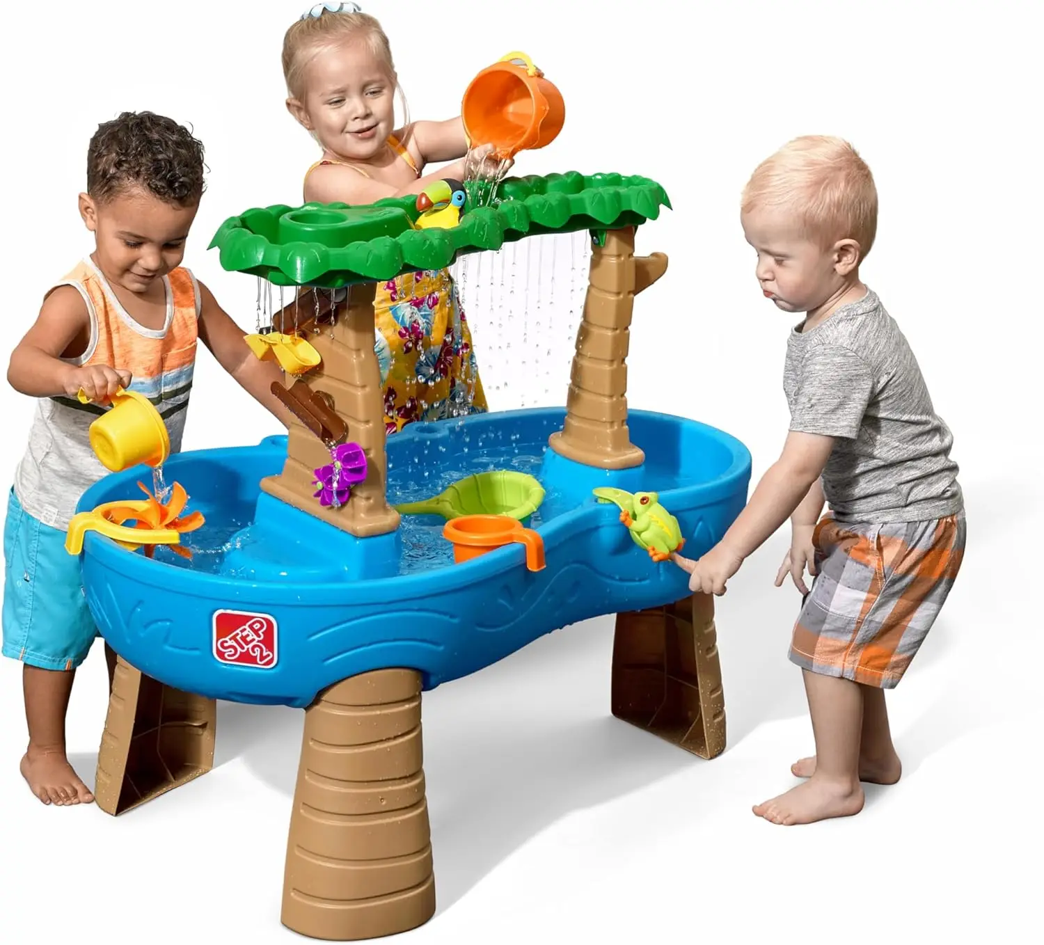 Tropical Rainforest Water Table, Kids Water and Sand Activity Sensory Playset, Summer Outdoor Toys, 13 Piece Toy Accessori