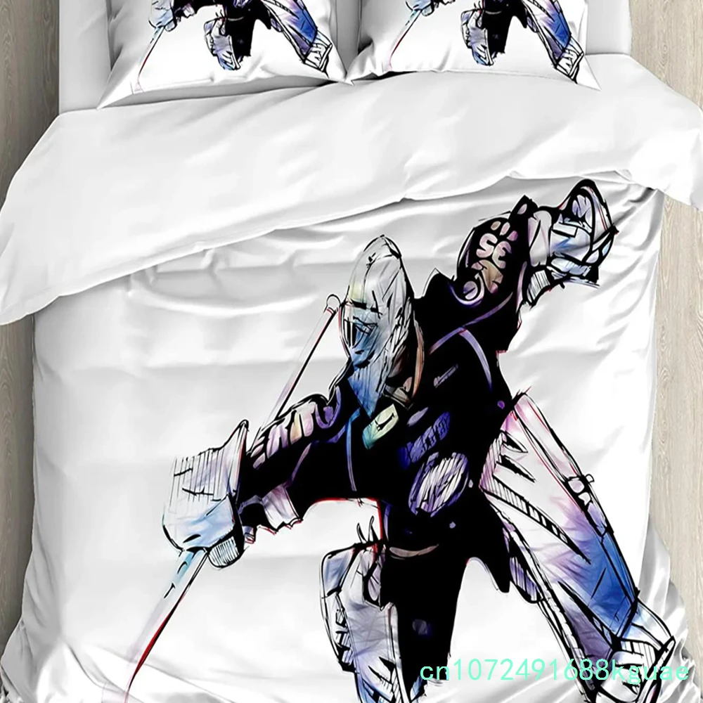 Hockey Bedding Set For Bedroom Bed Home Goalkeeper In Hand Drawn Style With Protective Ge Duvet Cover Quilt Cover And Pillowcase
