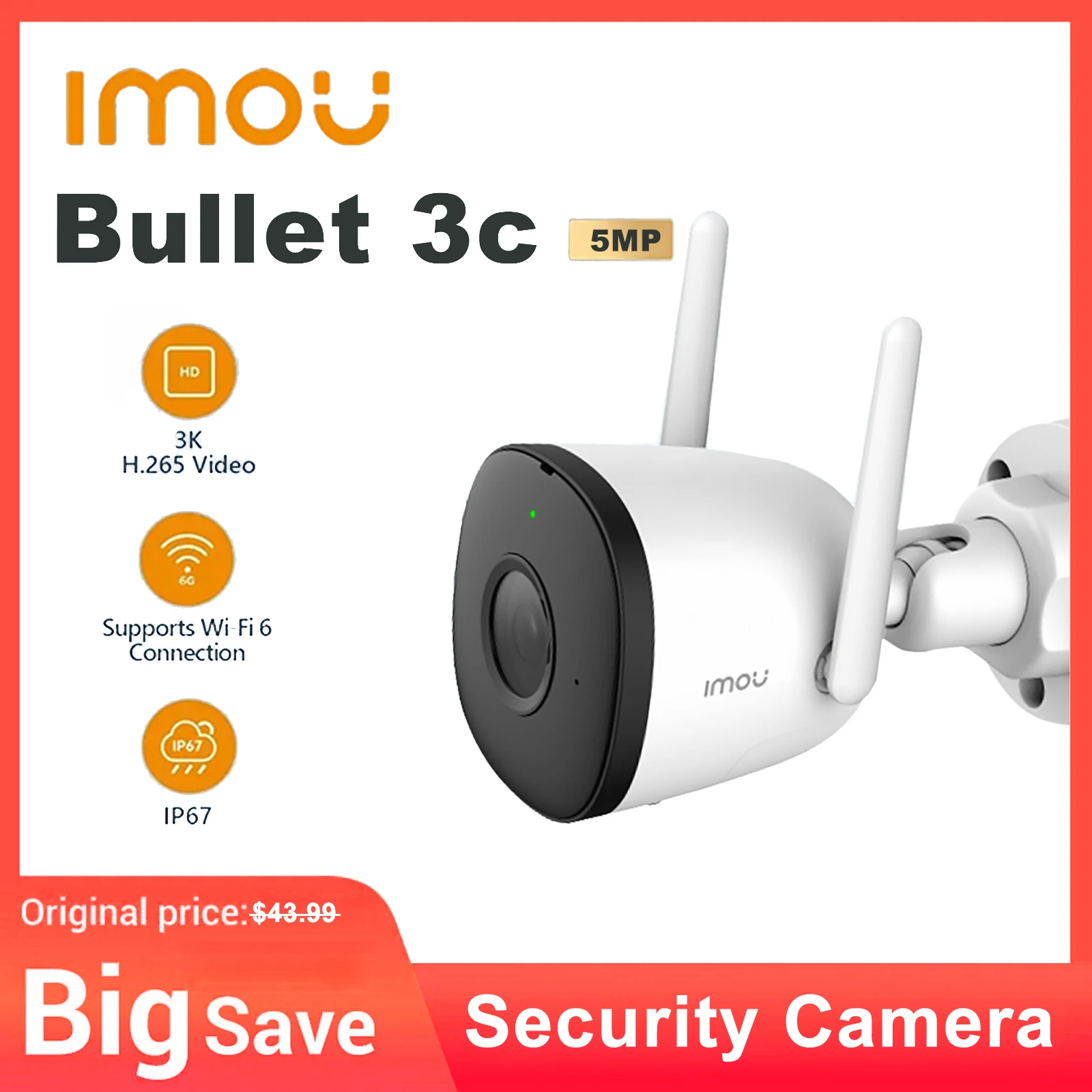 IMOU Bullet 3C 5MP IP Camera Outdoor WIFI Voertuigdetectie IP67 Nachtzicht Beveiliging Smart Home Monitor Camera's