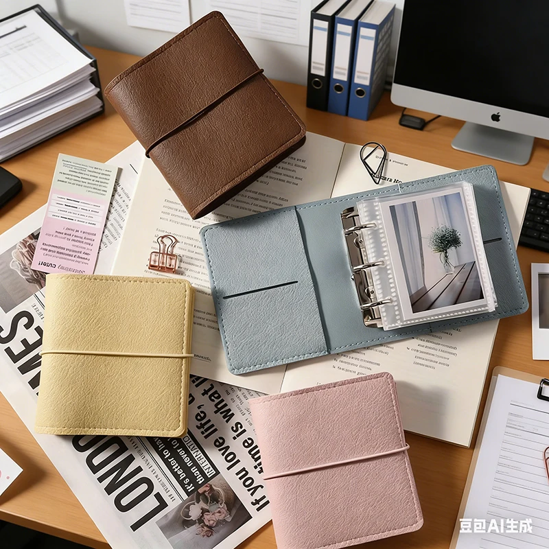 

1PC Mini Faux Leather Photo Album - 25 Pages/50 Pics 3-Ring Binder, Pocket Card Holder for Polaroids