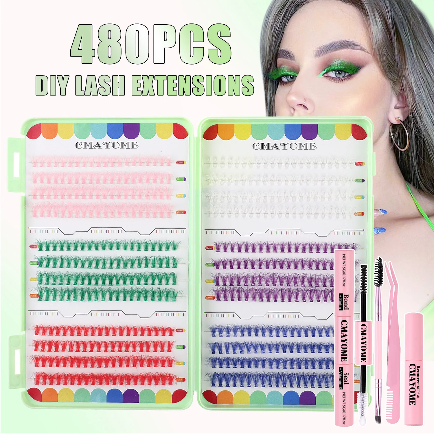 Single Cluster DIY Large-capacity Color False Eyelashes, Natural Thick Color Mixed Multi-hair Eyelash Book Set